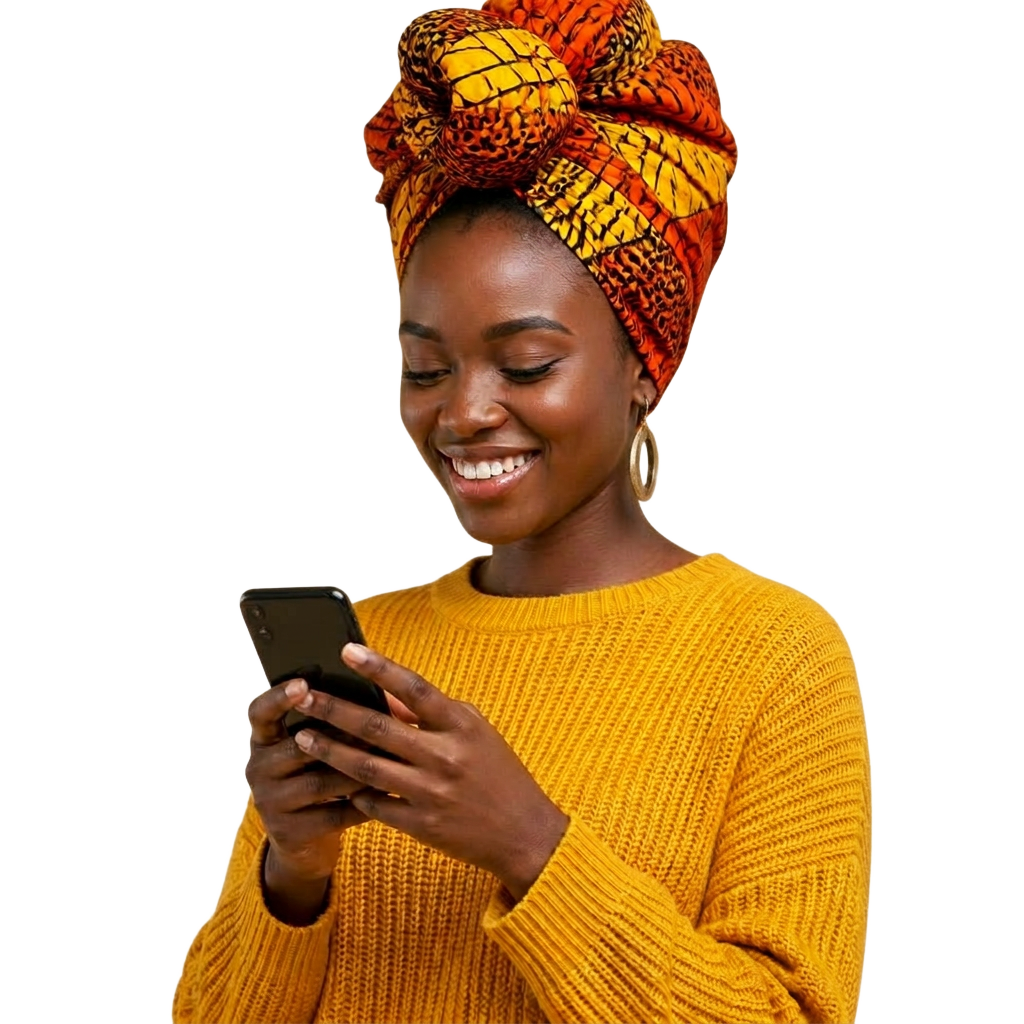 A delighted shopper browsing ShopHally on her phone
